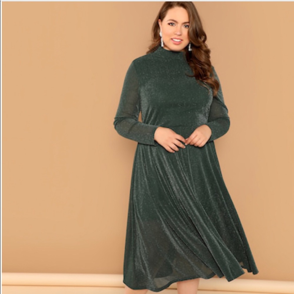 Plus-Size Mock-Neck Glitter Dress